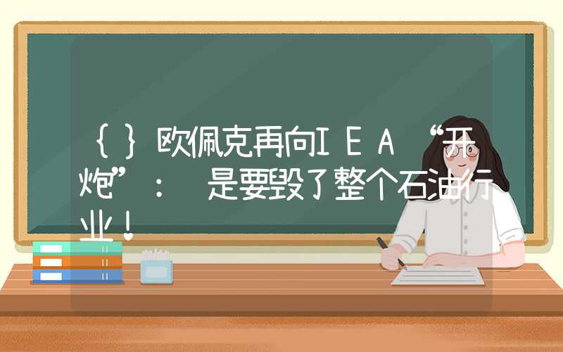 {}欧佩克再向IEA“开炮”：这是要毁了整个石油行业！