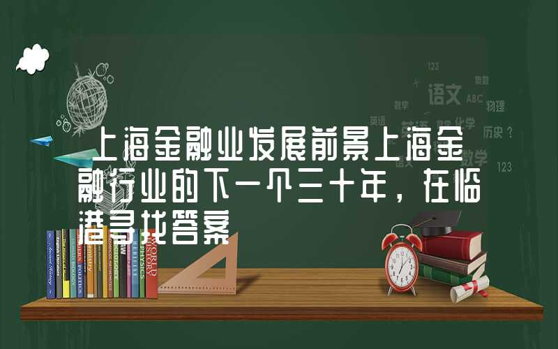 上海金融业发展前景上海金融行业的下一个三十年，在临港寻找答案