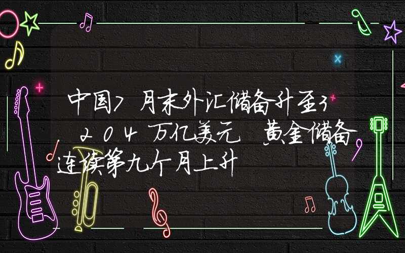 中国7月末外汇储备升至3.204万亿美元 黄金储备连续第九个月上升