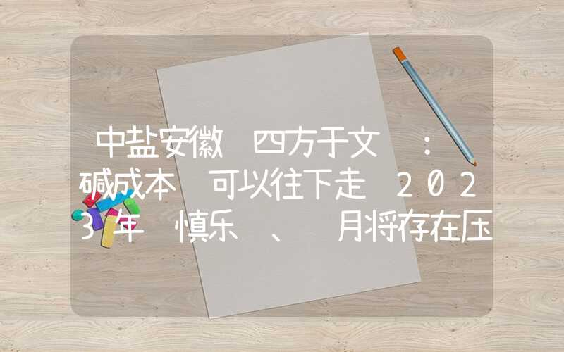 中盐安徽红四方于文艺：纯碱成本还可以往下走 2023年谨慎乐观、远月将存在压力