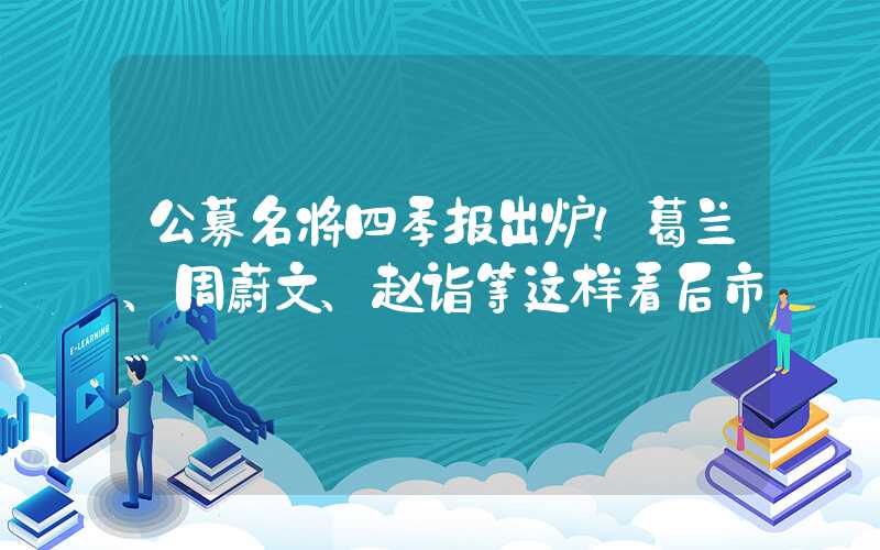 公募名将四季报出炉！葛兰、周蔚文、赵诣等这样看后市……