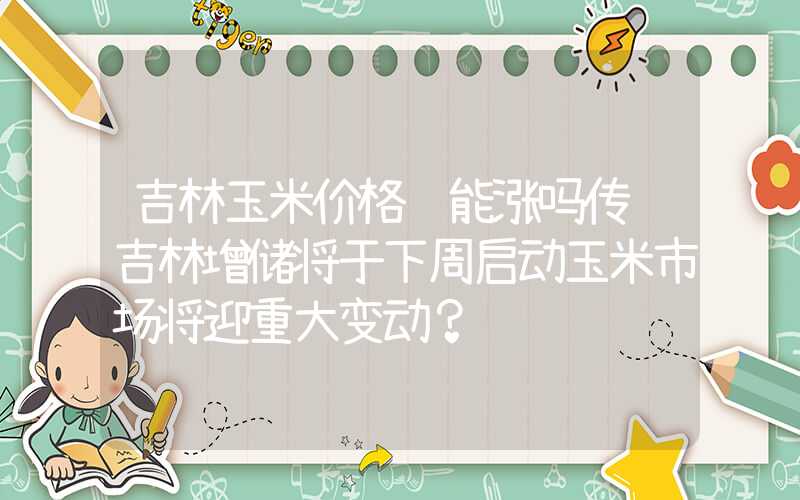 吉林玉米价格还能涨吗传闻吉林增储将于下周启动玉米市场将迎重大变动？