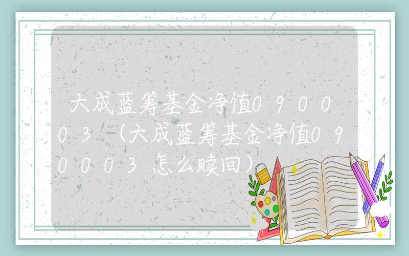 大成蓝筹基金净值090003（大成蓝筹基金净值090003怎么赎回）