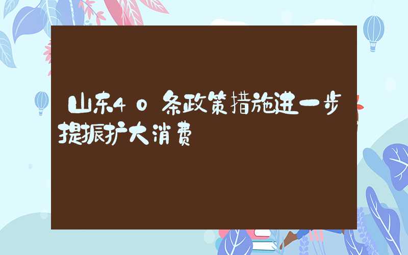 山东40条政策措施进一步提振扩大消费