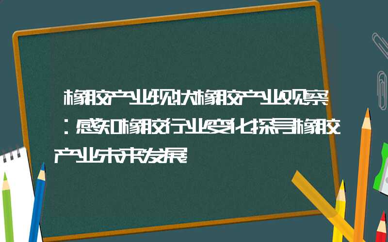 橡胶产业现状橡胶产业观察：感知橡胶行业变化探寻橡胶产业未来发展