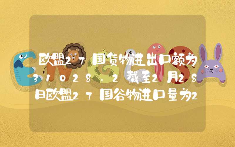 欧盟27国货物进出口额为31028.2截至2月28日欧盟27国谷物进口量为21951308吨