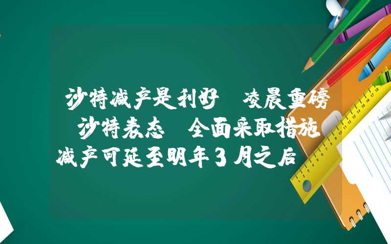 沙特减产是利好?凌晨重磅！沙特表态：全面采取措施，减产可延至明年3月之后......