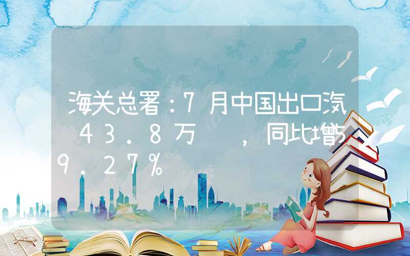 海关总署：7月中国出口汽车43.8万辆 ，同比增59.27%