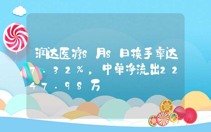 润达医疗8月8日换手率达7.32%，中单净流出2247.98万