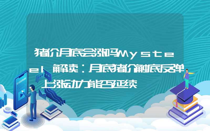 猪价月底会涨吗Mysteel解读：月底猪价触底反弹，上涨动力能否延续