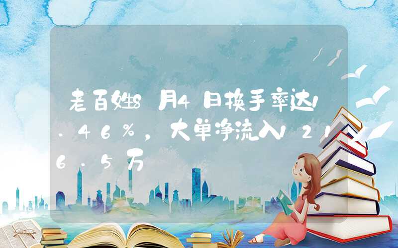 老百姓8月4日换手率达1.46%，大单净流入1216.5万