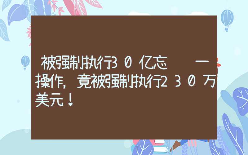 被强制执行30亿忘记这一操作，竟被强制执行230万美元！