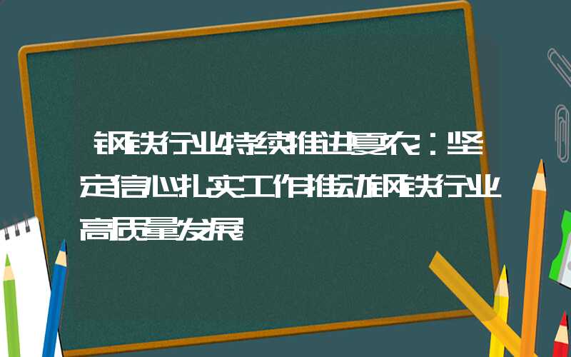 钢铁行业持续推进夏农：坚定信心扎实工作推动钢铁行业高质量发展