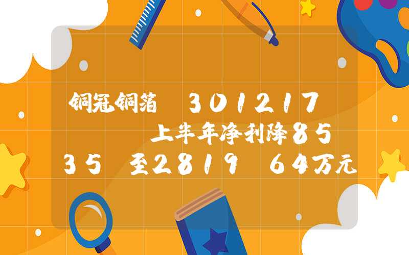 铜冠铜箔(301217.SZ)：上半年净利降85.35%至2819.64万元