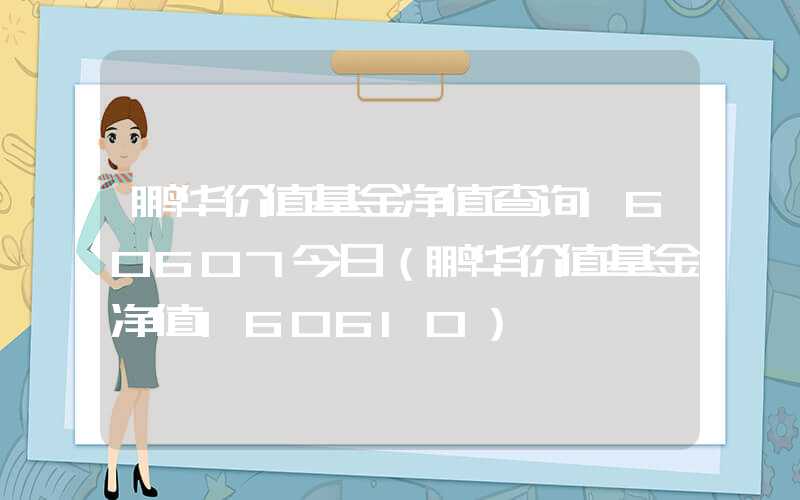 鹏华价值基金净值查询160607今日（鹏华价值基金净值160610）