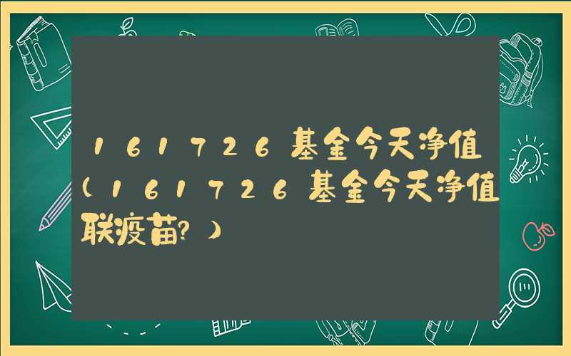 161726基金今天净值（161726基金今天净值联疫苗?）