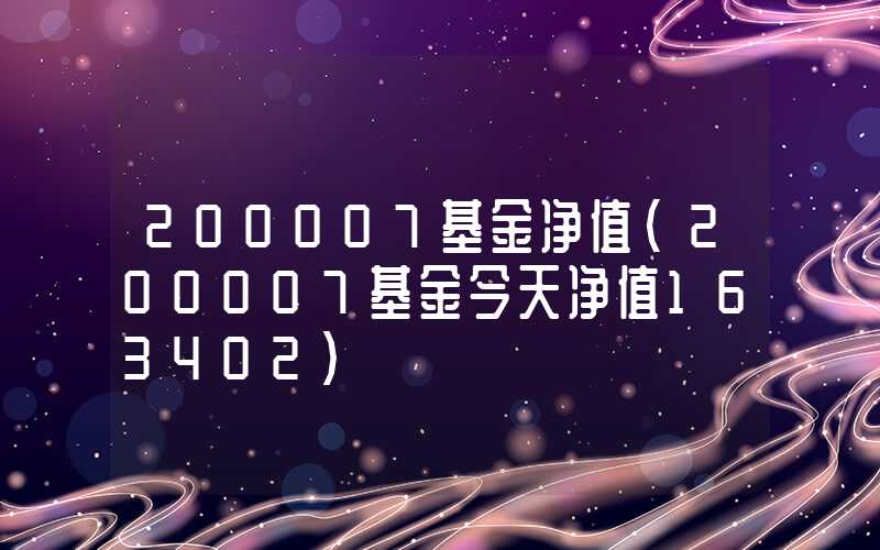 200007基金净值（200007基金今天净值163402）