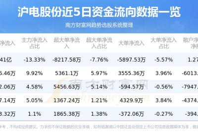 8月18日：沪电股份（002463）个股资金流向